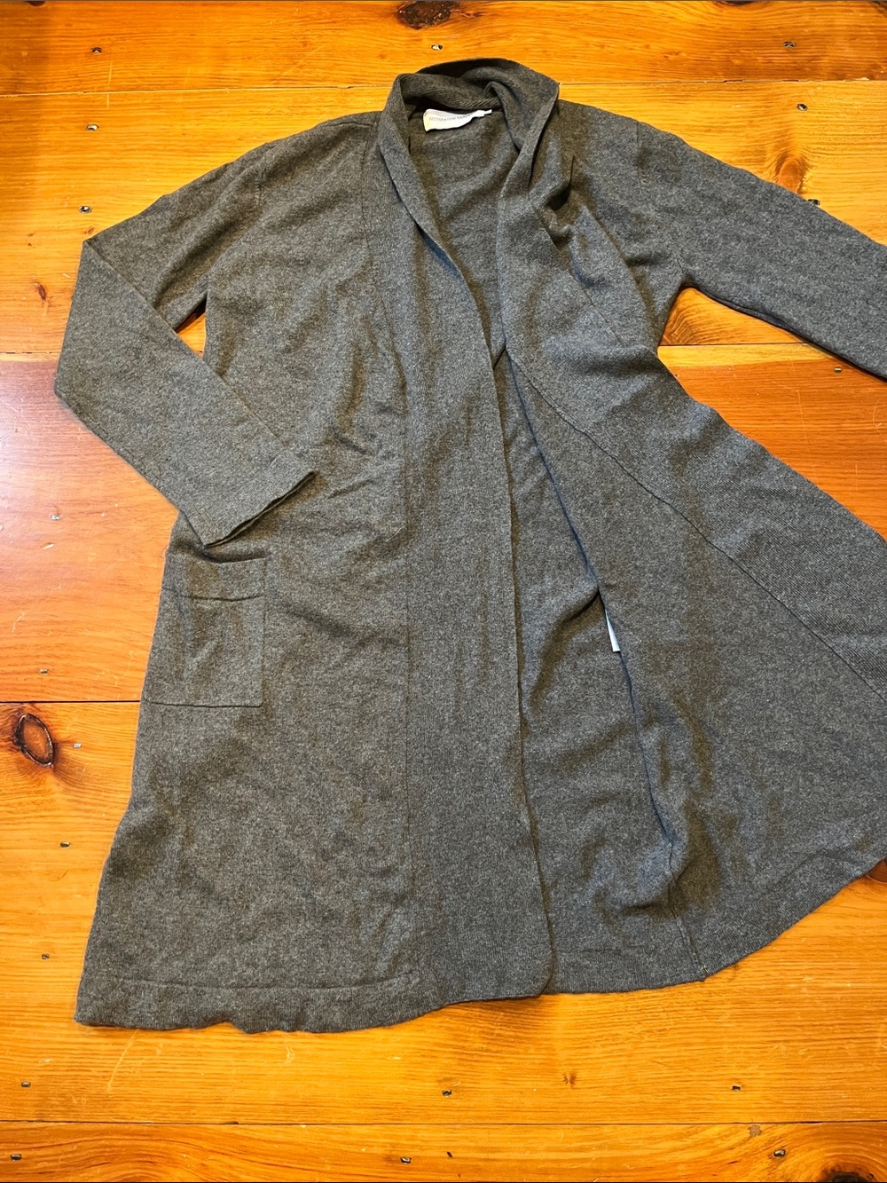 RESTORATION HARDWARE L Grey Pure Cashmere Open Cardigan Duster Pockets Rib 41” L